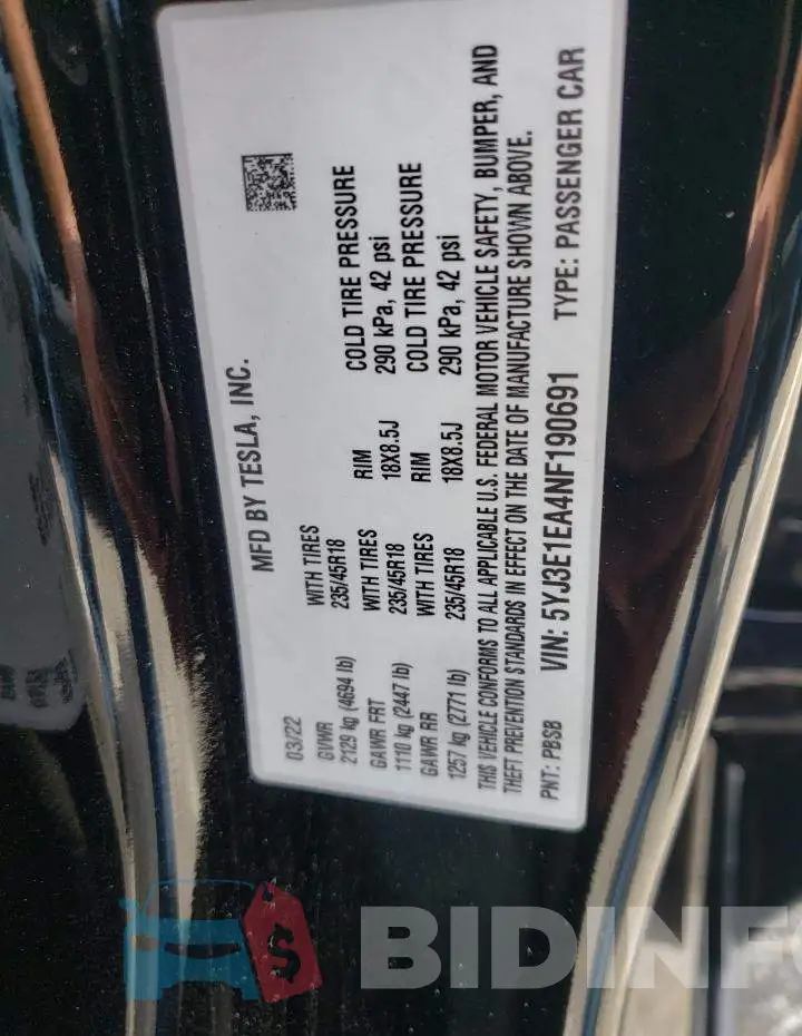 5YJ3E1EA4NF190691 Photo# 10