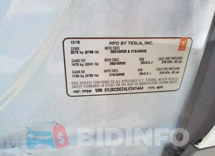 5YJXCDE24LF241444 Photo# 10