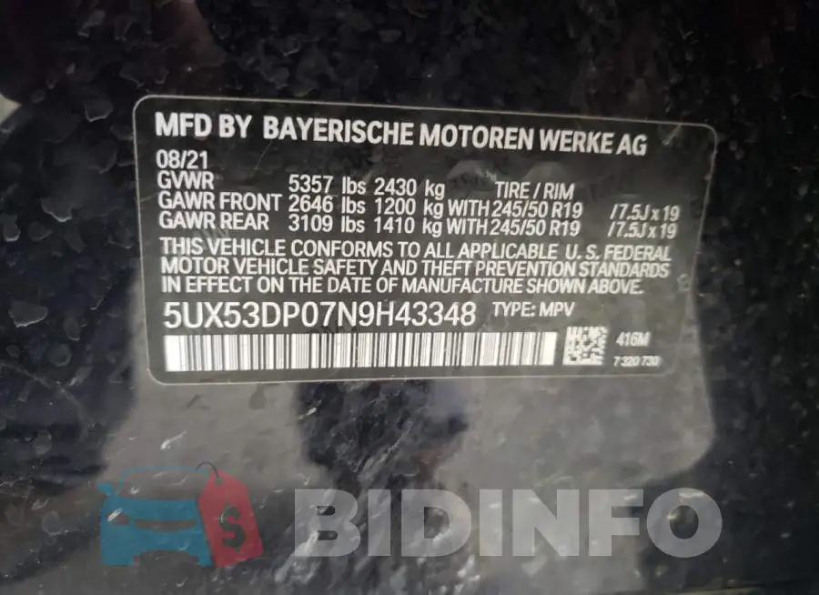 5UX53DP07N9H43348 Photo# 10