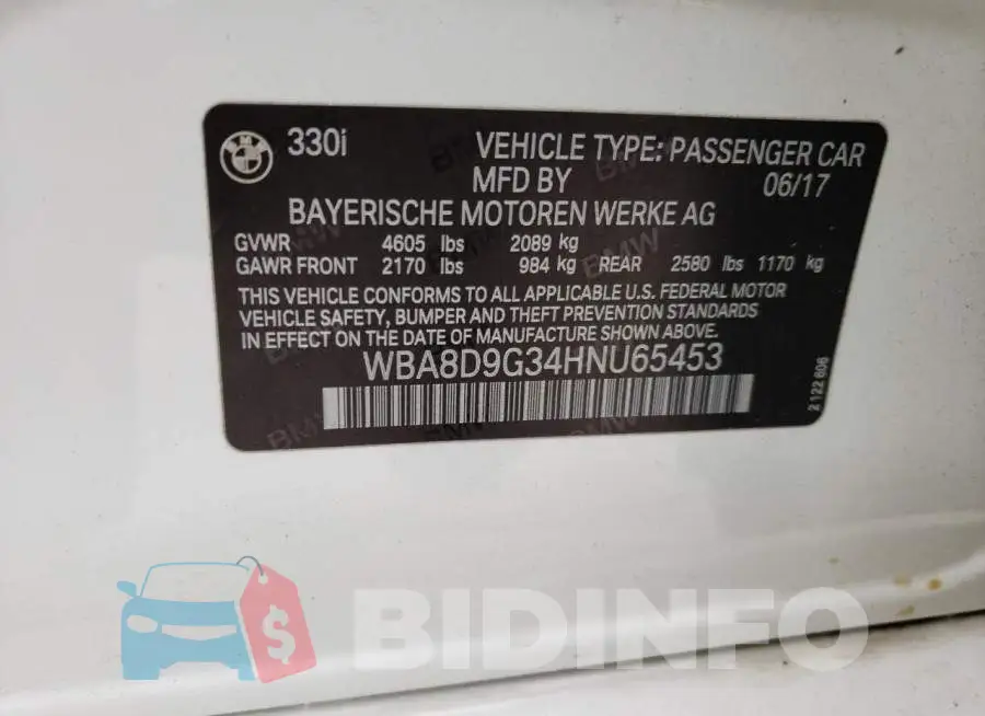 WBA8D9G34HNU65453 Photo# 10