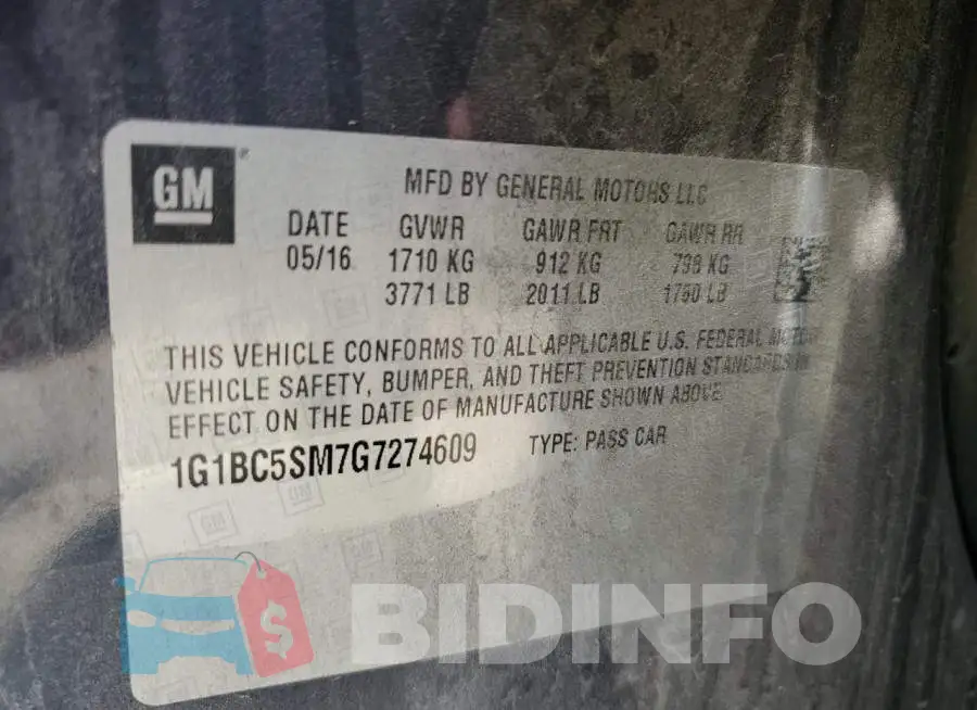 1G1BC5SM7G7274609 Photo# 10