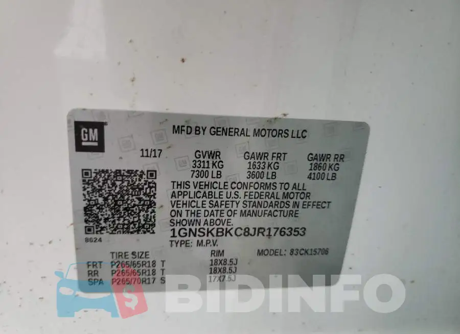 1GNSKBKC8JR176353 Photo# 10