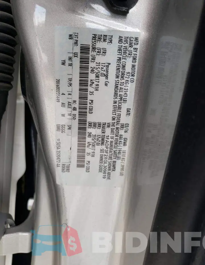 1FADP3F2XGL309819 Photo# 10