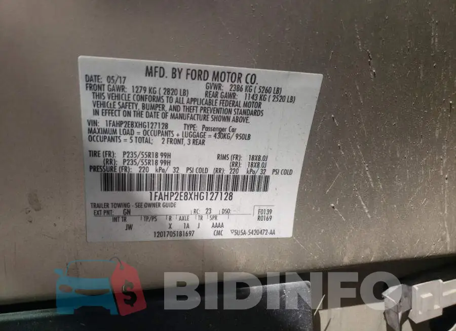 1FAHP2E8XHG127128 Photo# 10
