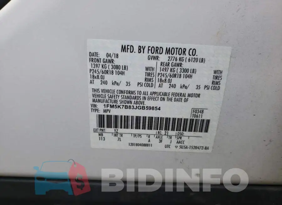 1FM5K7B83JGB59854 Photo# 10