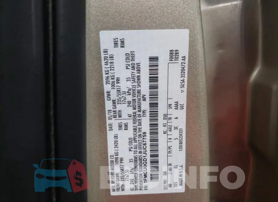 1FMCU0GD1JUC67759 Photo# 10