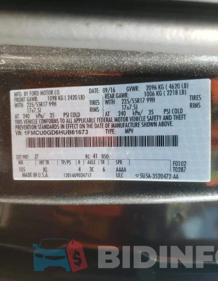 1FMCU0GD6HUB61673 Photo# 10