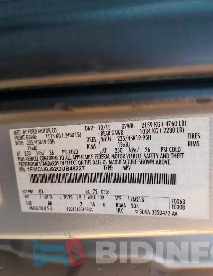 1FMCU0J92GUB48227 Photo# 10
