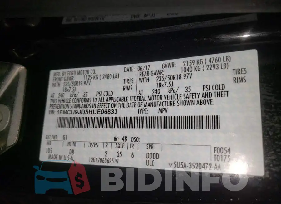 1FMCU9JD5HUE06833 Photo# 10