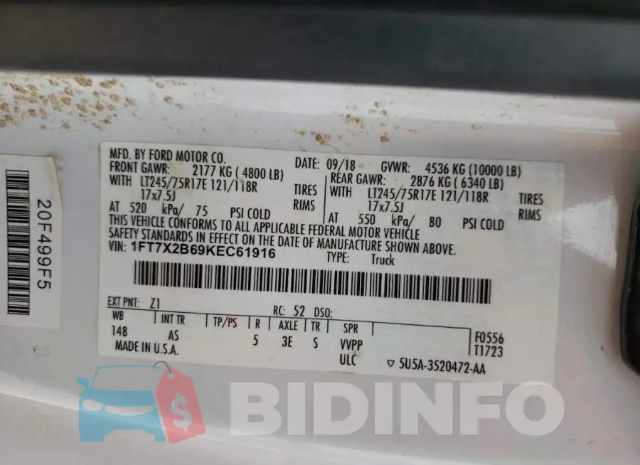 1FT7X2B69KEC61916 Photo# 10