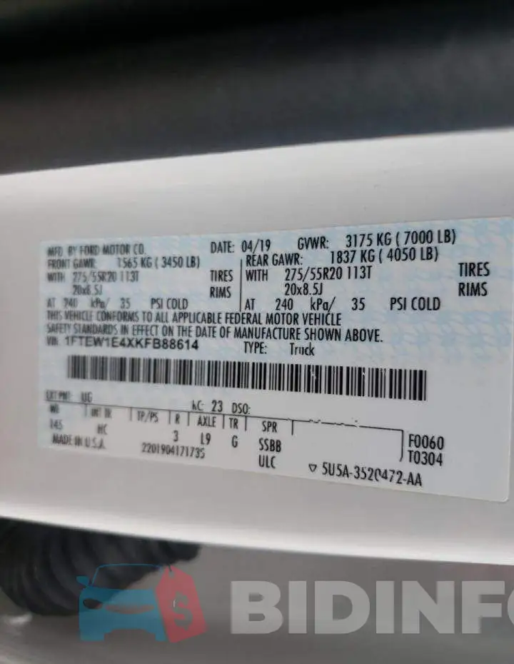 1FTEW1E4XKFB88614 Photo# 10