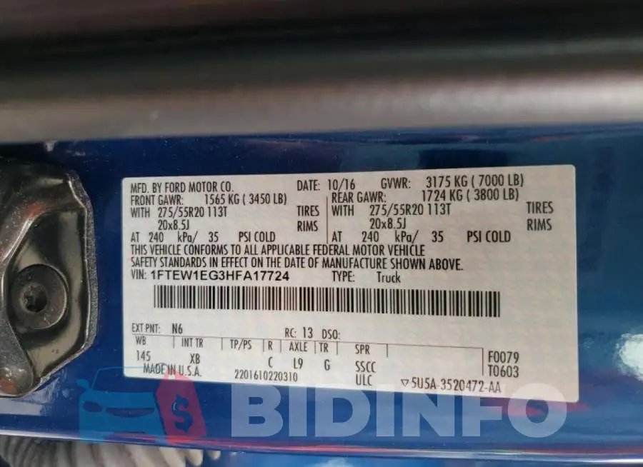 1FTEW1EG3HFA17724 Photo# 10