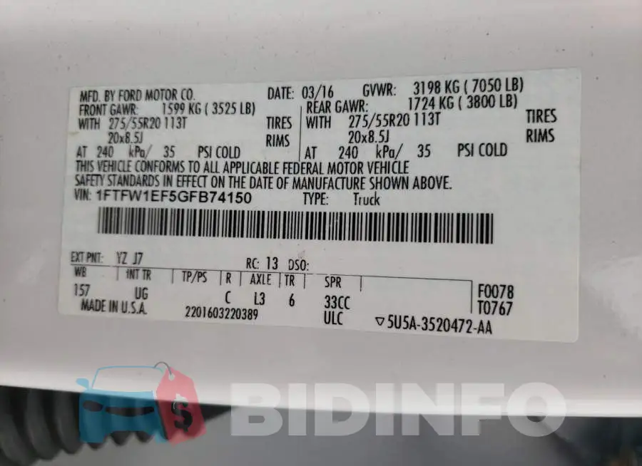 1FTFW1EF5GFB74150 Photo# 10