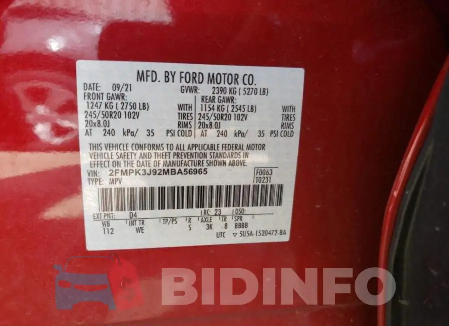 2FMPK3J92MBA56965 Photo# 10