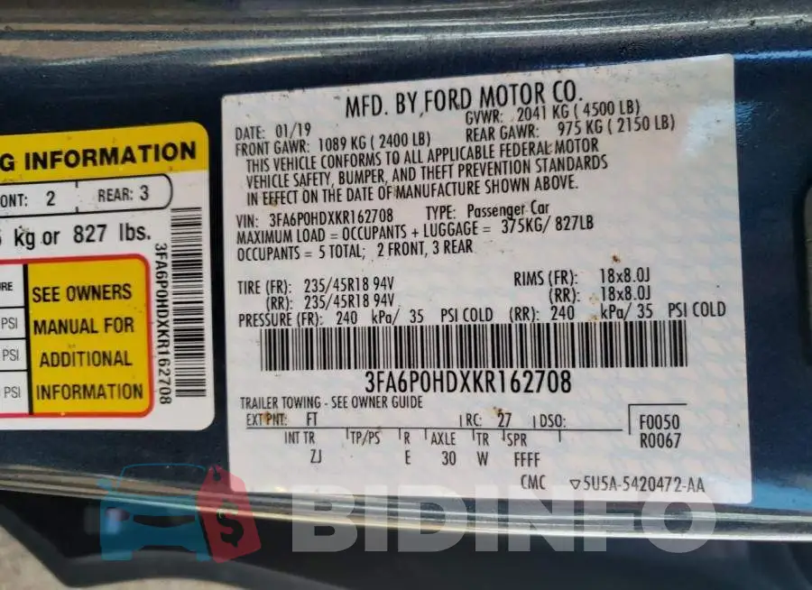 3FA6P0HDXKR162708 Photo# 10