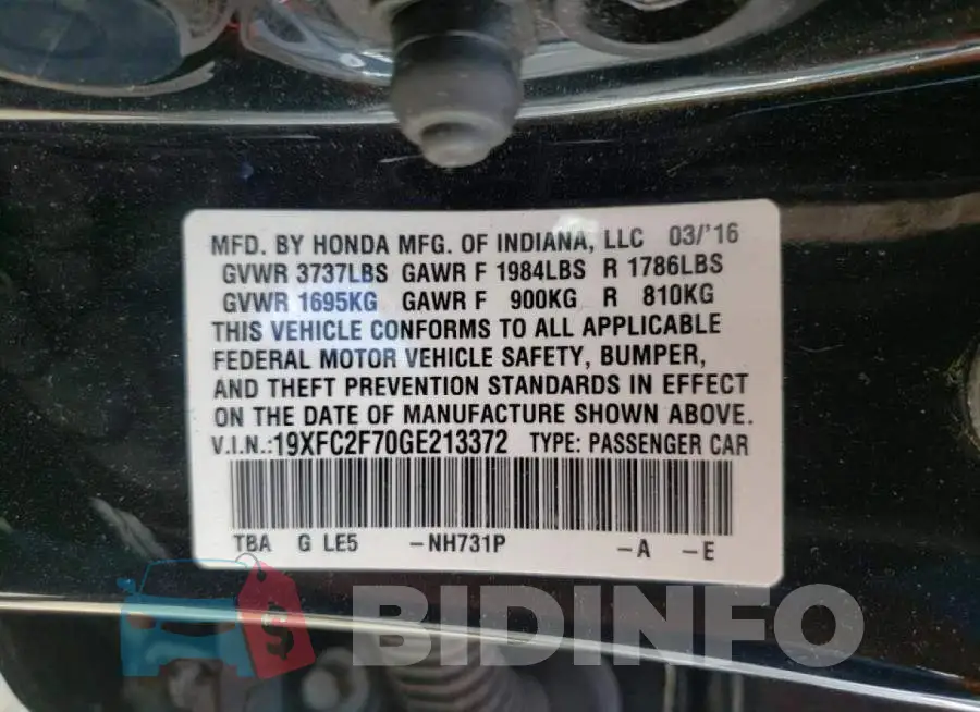 19XFC2F70GE213372 Photo# 10