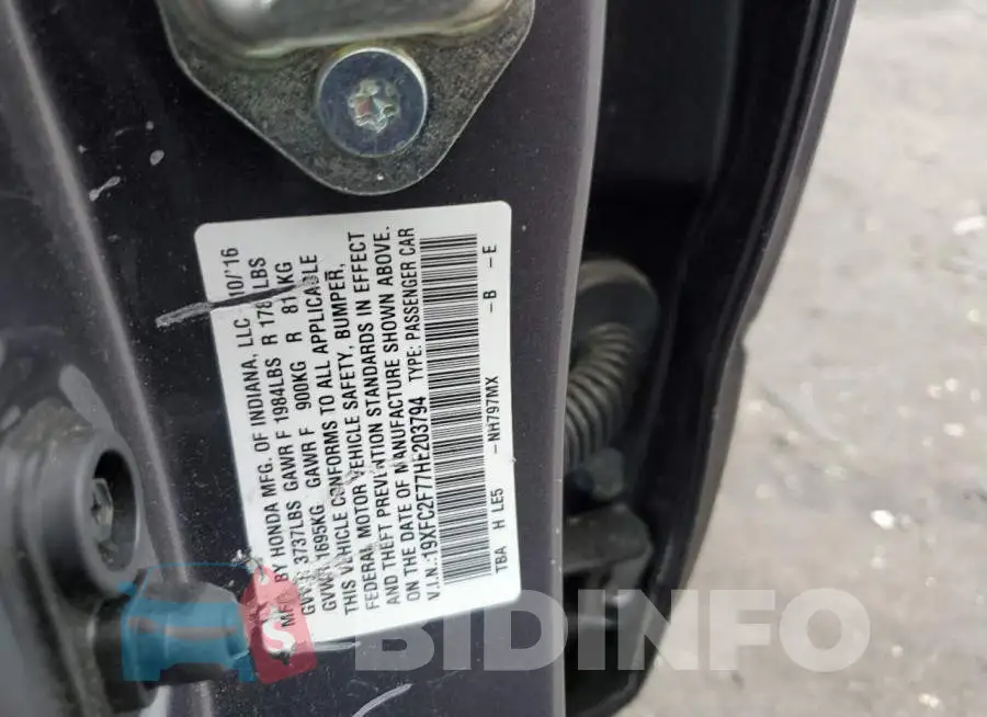 19XFC2F77HE203794 Photo# 10