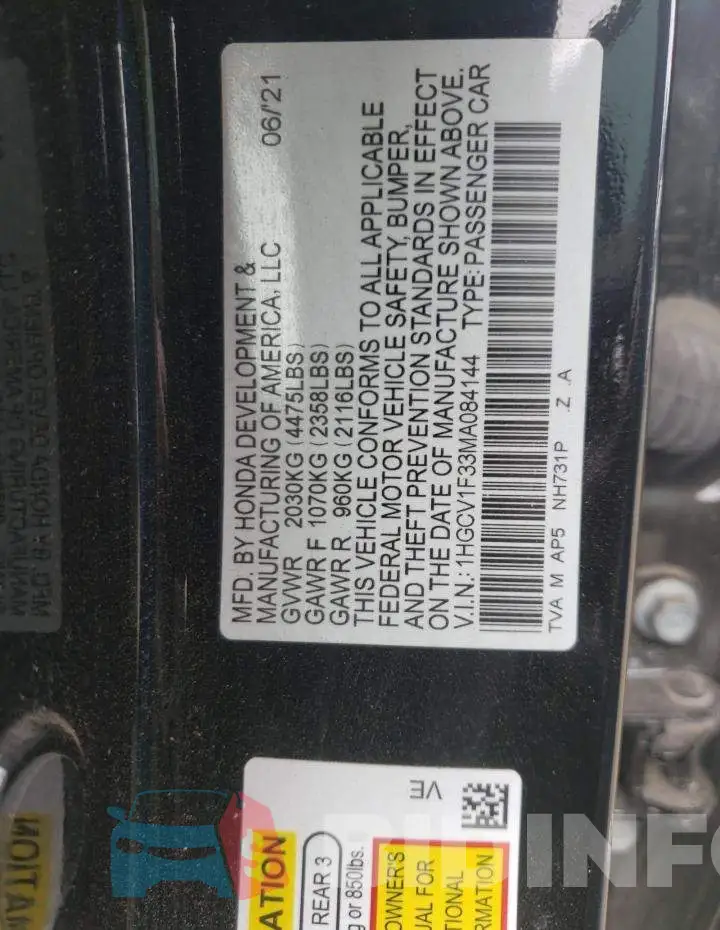 1HGCV1F33MA084144 Photo# 10