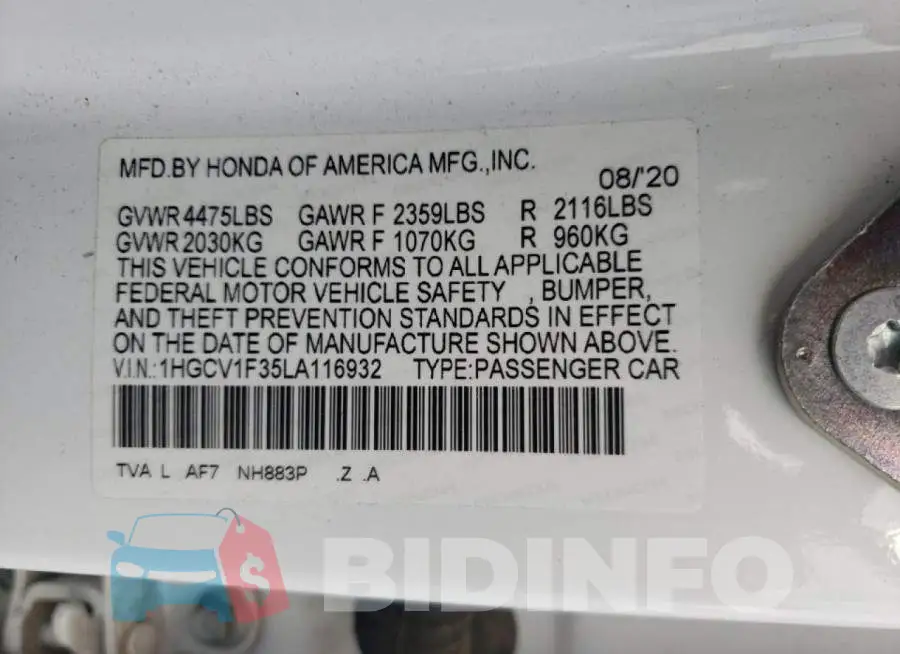 1HGCV1F35LA116932 Photo# 10