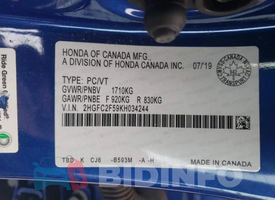 2HGFC2F59KH034244 Photo# 10