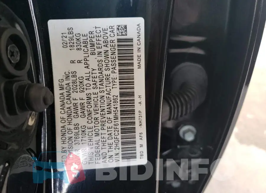 2HGFC2F61MH541862 Photo# 10
