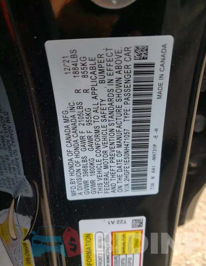 2HGFE1E50NH471057 Photo# 10