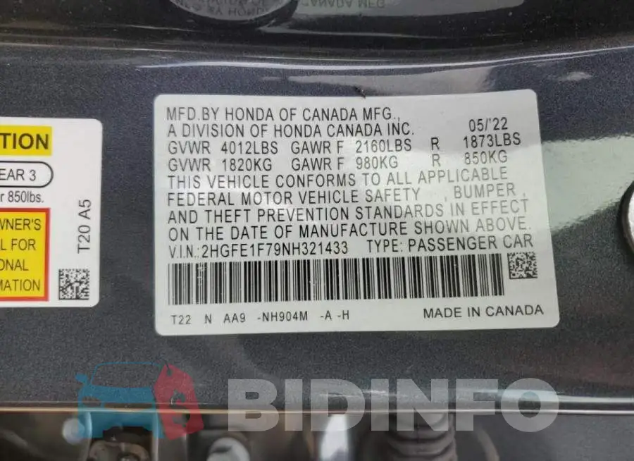 2HGFE1F79NH321433 Photo# 10