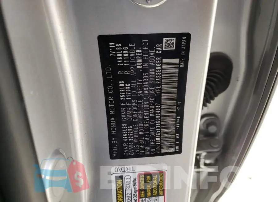 JHMZC5F38KC004987 Photo# 10