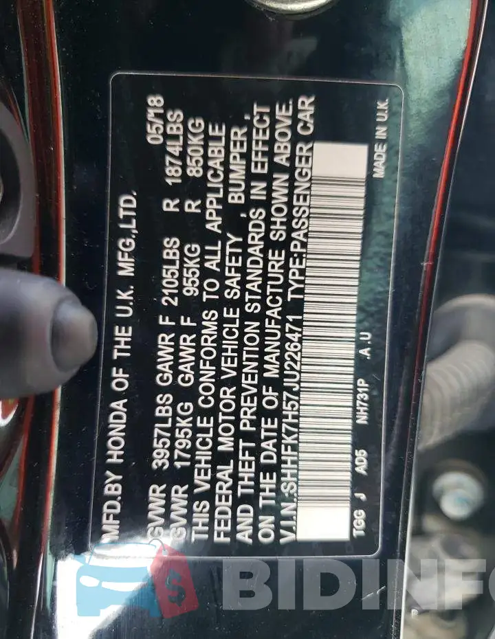 SHHFK7H57JU226471 Photo# 10