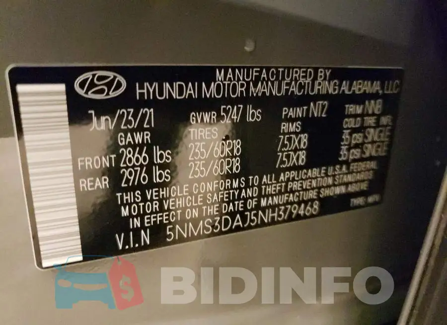 5NMS3DAJ5NH379468 Photo# 10