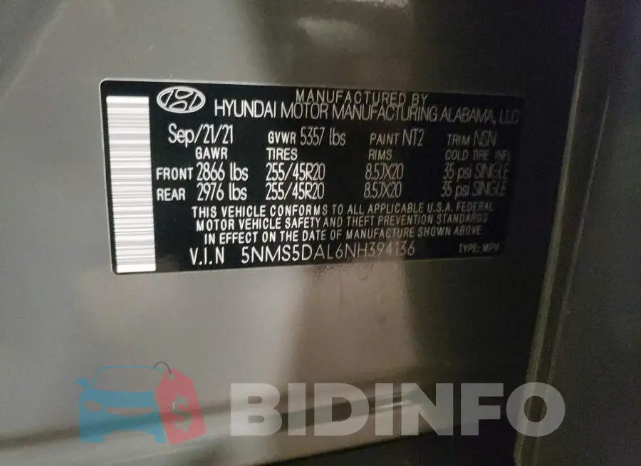 5NMS5DAL6NH394136 Photo# 10