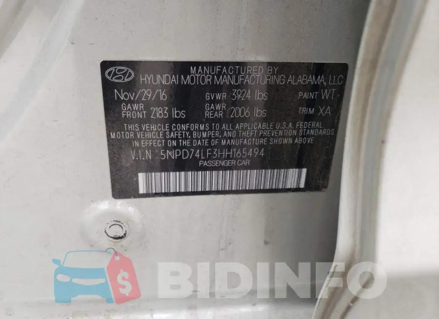 5NPD74LF3HH165494 Photo# 10