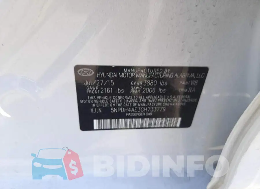 5NPDH4AE3GH733779 Photo# 10