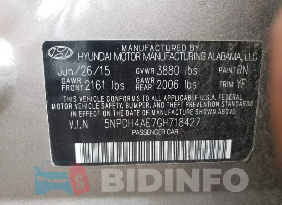 5NPDH4AE7GH718427 Photo# 10