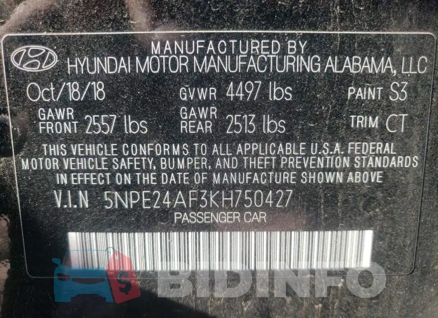 5NPE24AF3KH750427 Photo# 10