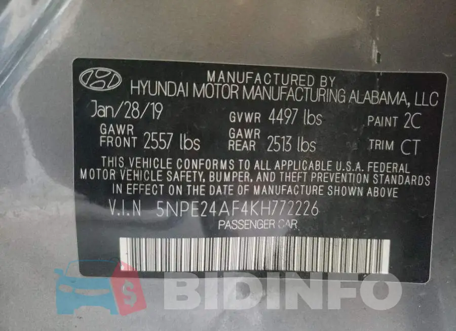 5NPE24AF4KH772226 Photo# 10