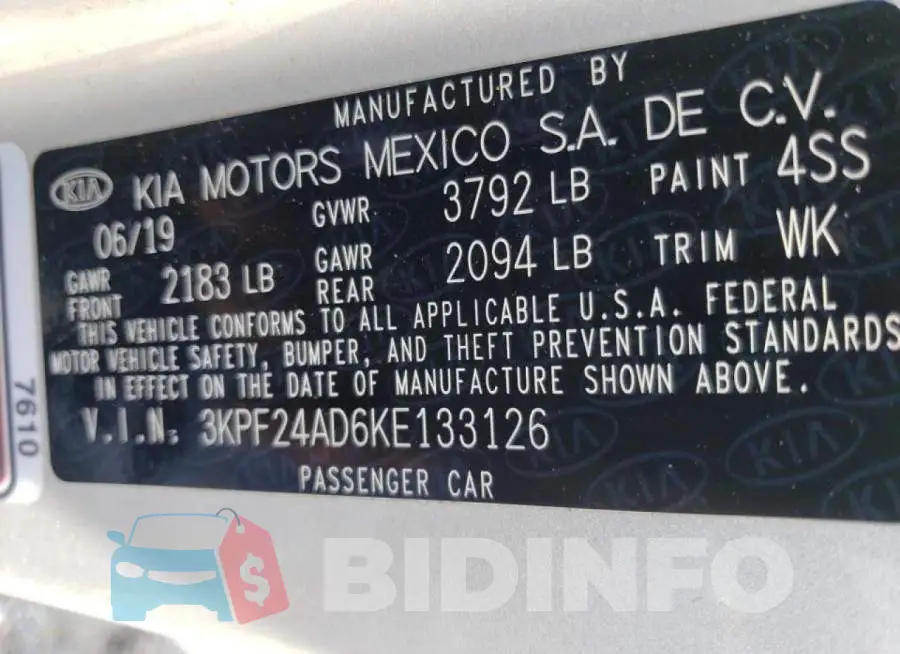 3KPF24AD6KE133126 Photo# 10
