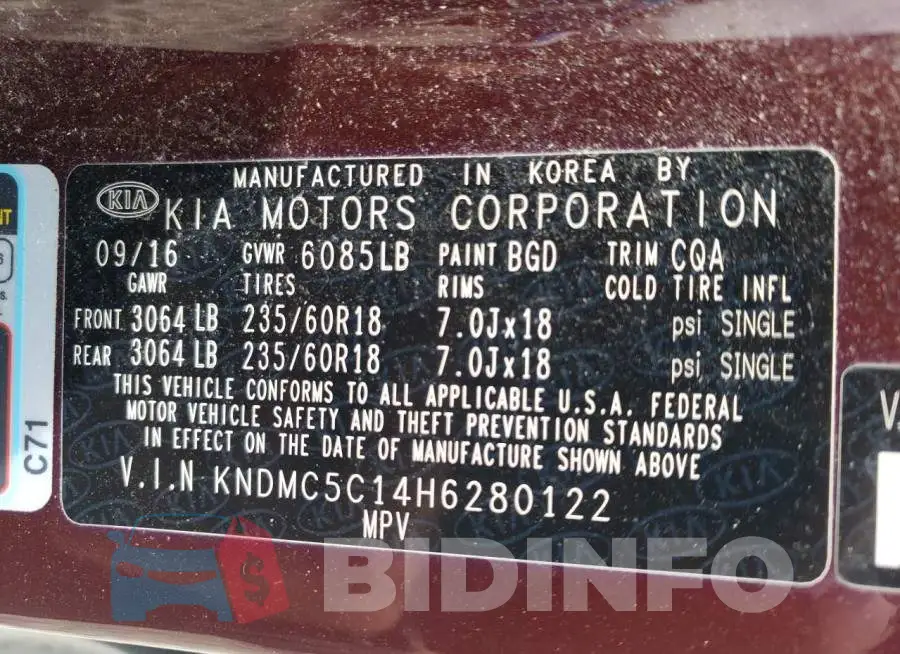 KNDMC5C14H6280122 Photo# 10