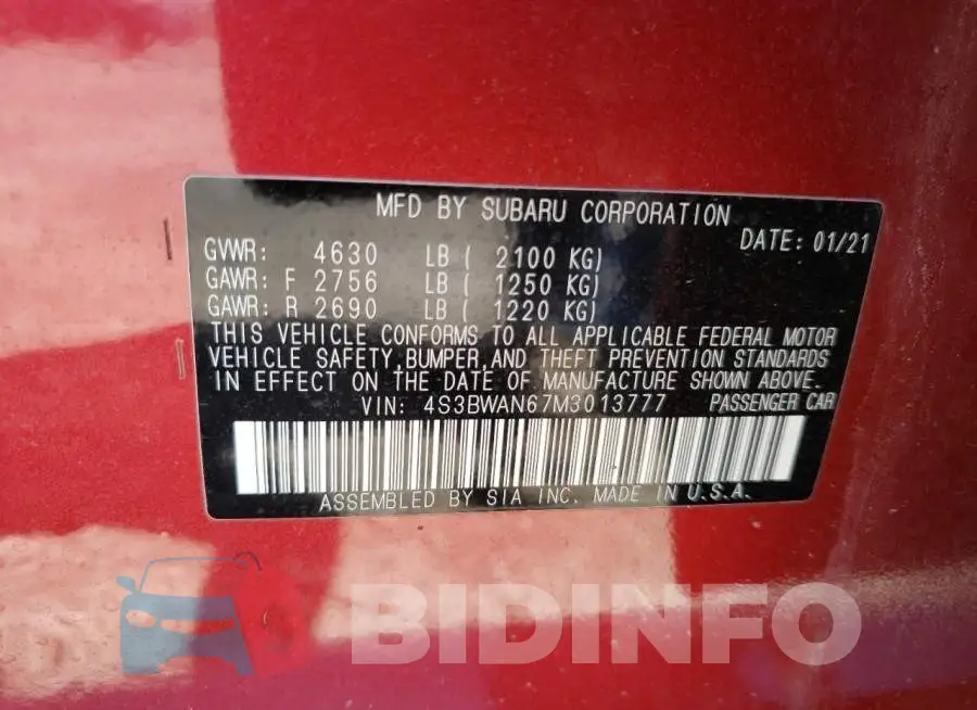 4S3BWAN67M3013777 Photo# 10