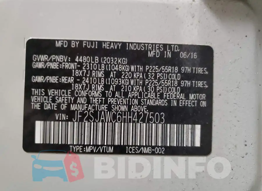 JF2SJAWC6HH427503 Photo# 10
