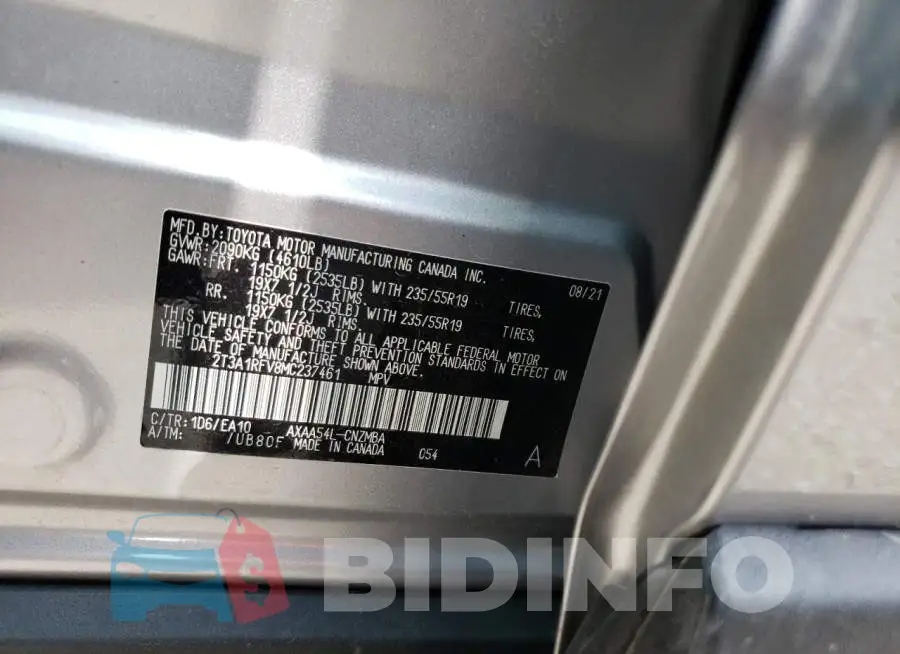 2T3A1RFV8MC237461 Photo# 10