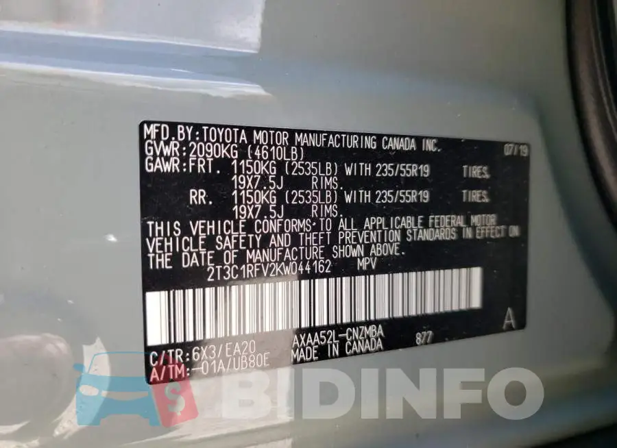 2T3C1RFV2KW044162 Photo# 10