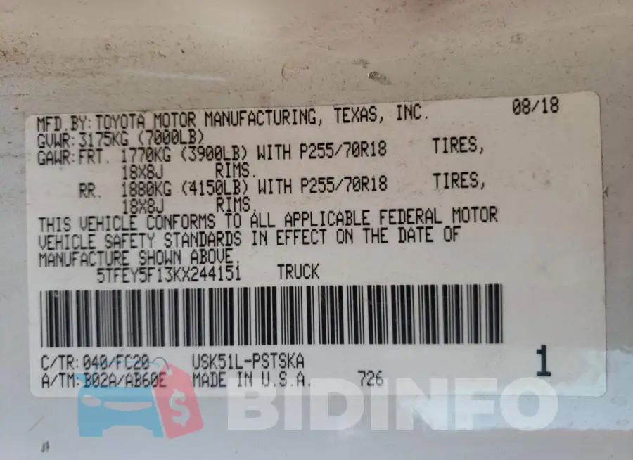 5TFEY5F13KX244151 Photo# 10