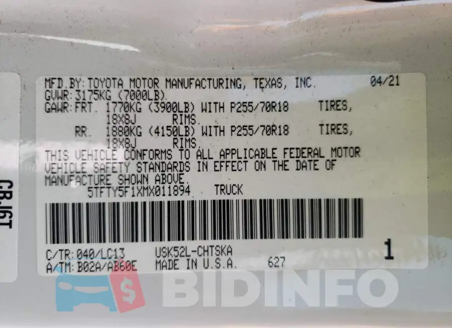 5TFTY5F1XMX011894 Photo# 10