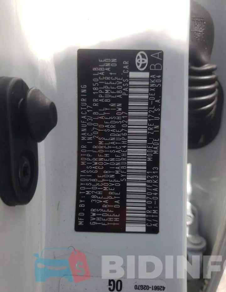 5YFBURHE4HP670217 Photo# 10