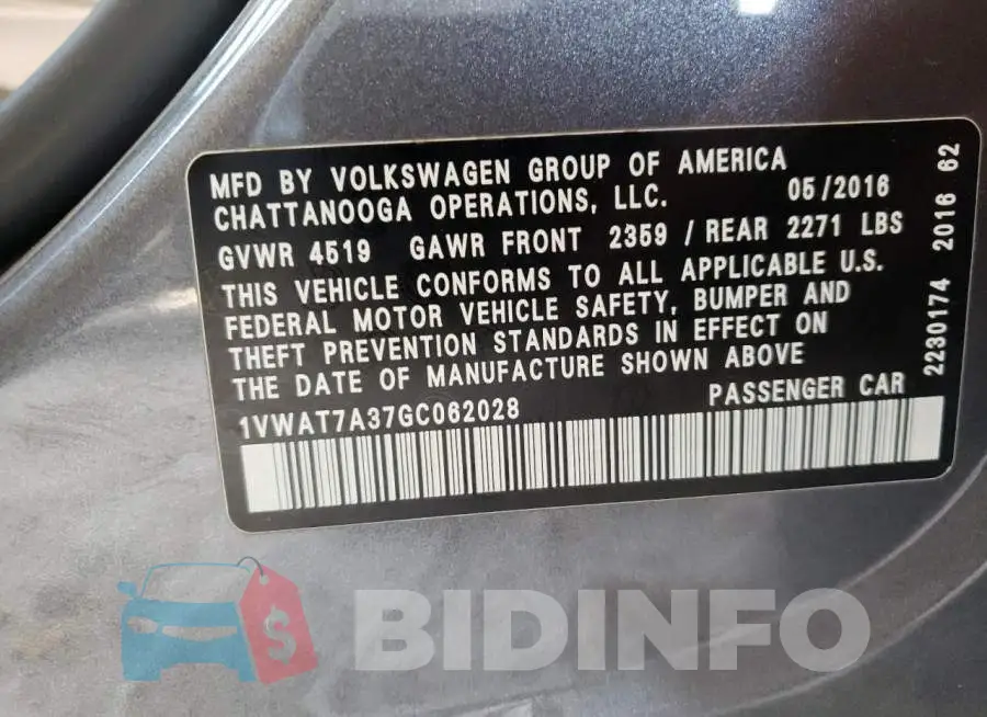 1VWAT7A37GC062028 Photo# 10