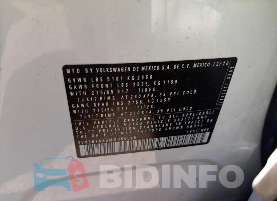 3VV3B7AX5MM056645 Photo# 10