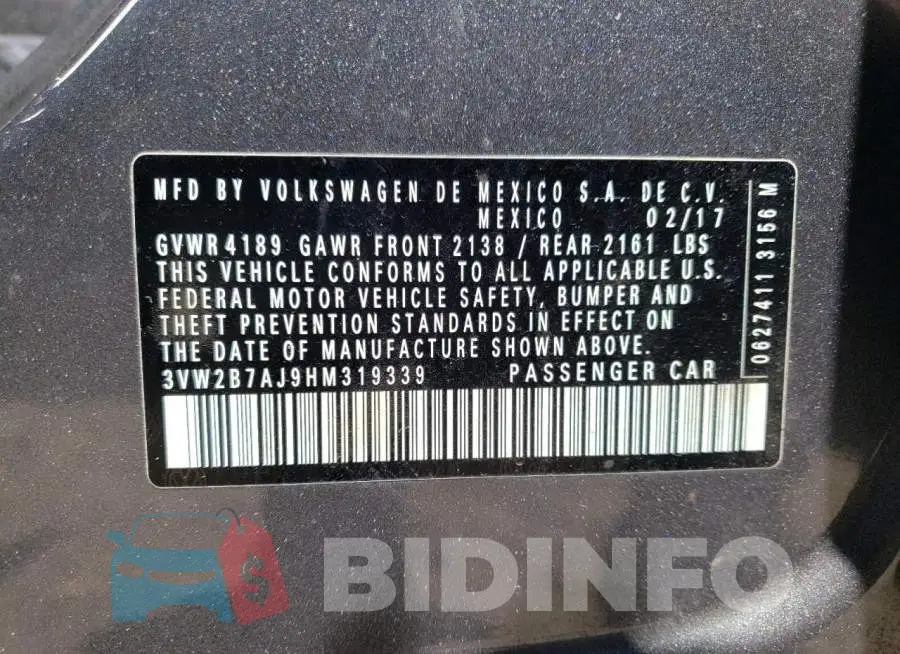 3VW2B7AJ9HM319339 Photo# 10