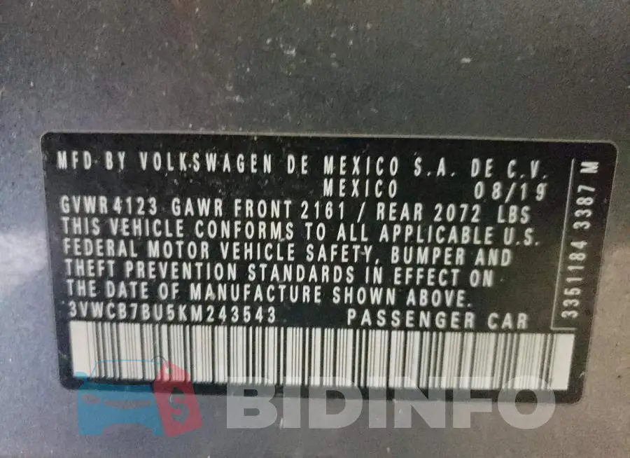 3VWCB7BU5KM243543 Photo# 10