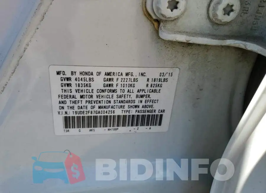 19UDE2F87GA004256 Photo# 10